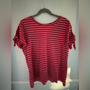 Nautica Coral and Navy Striped Short-Sleeve Tee with Sleeve Ties